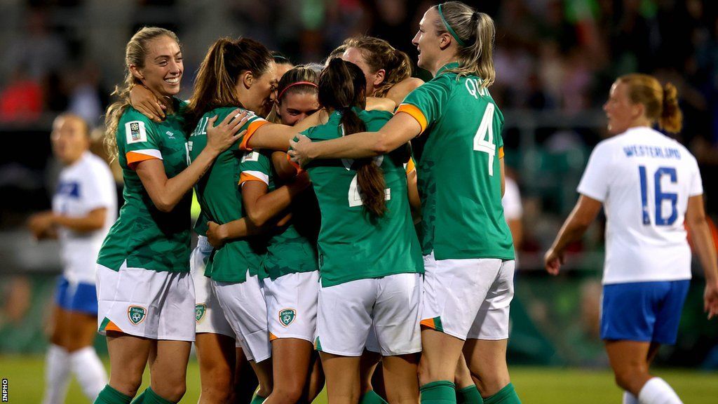 The Republic of Ireland's Lily Agg celebrates scoring against Finland