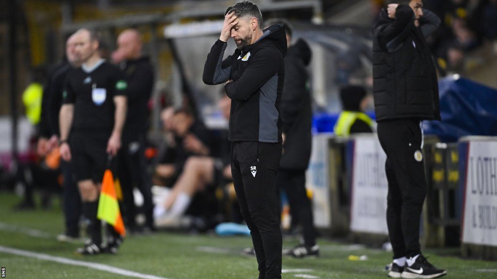 Stephen Robinson looks dejected on the sideline at Livingston