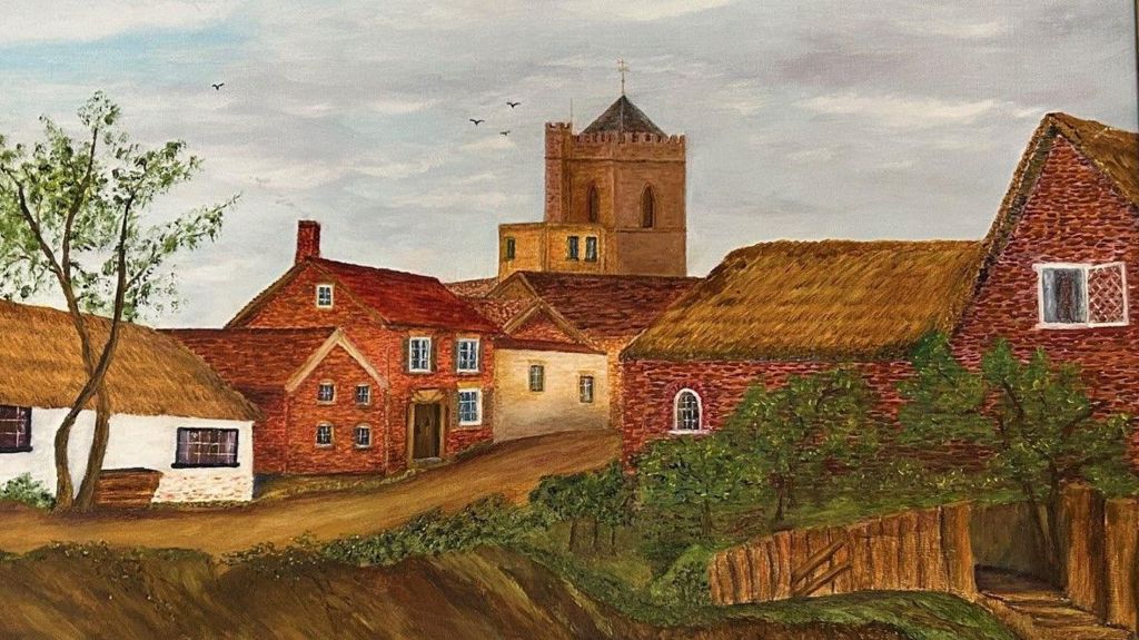 A painting of Shifnal in the 1700s with St Andrew's Church in the background