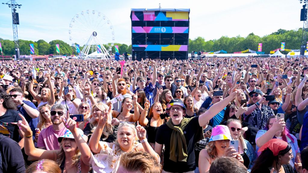 A crowd of people at Radio 1's Big Weekend in Liverpool. 