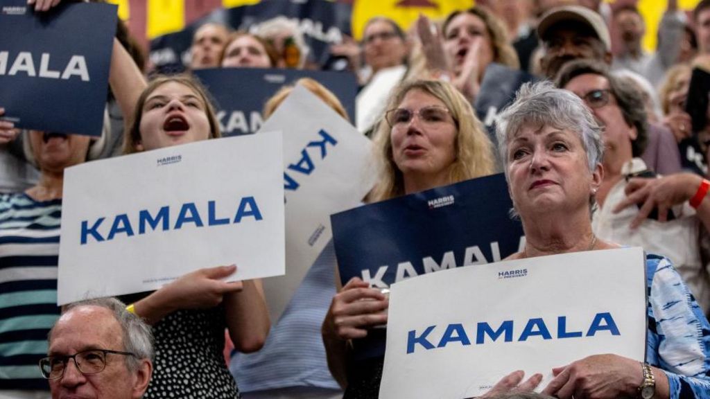 Audience members at Kamala Harris' first campaign rally in Milwaukee, Wisconsin, on 23 July 2024