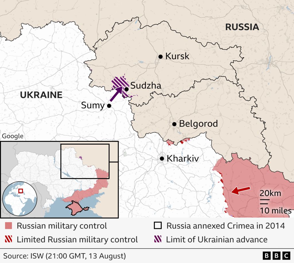 Maps showing Ukraine's incursions into Russia 