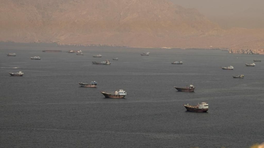 Vessels in the Strait of Hormuz, seen from Oman, on June 18