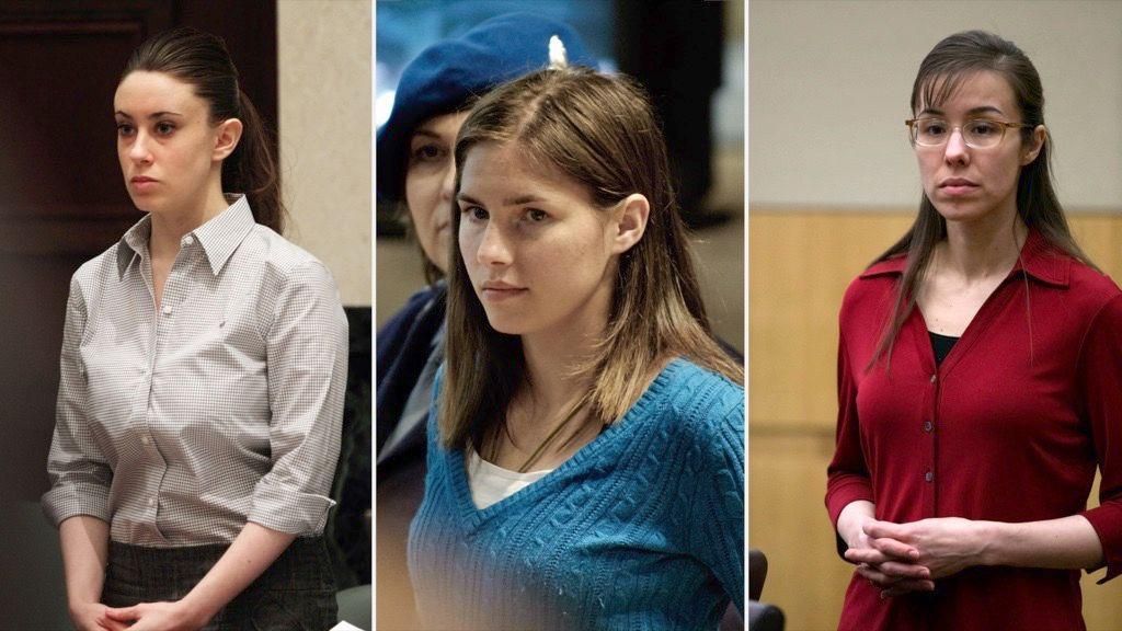 Three photos lined side-by-side showing Casey Anthony, Amanda Knox and Jodi Arias. 