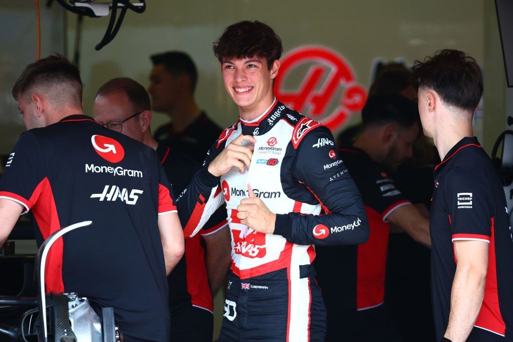 Oliver Bearman in the Haas garage before the F1 Grand Prix of Azerbaijan