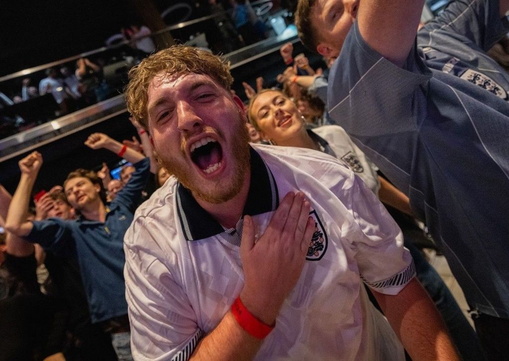 England fans celebrate beating Switzerland at the Ashton Gate Sports Bar