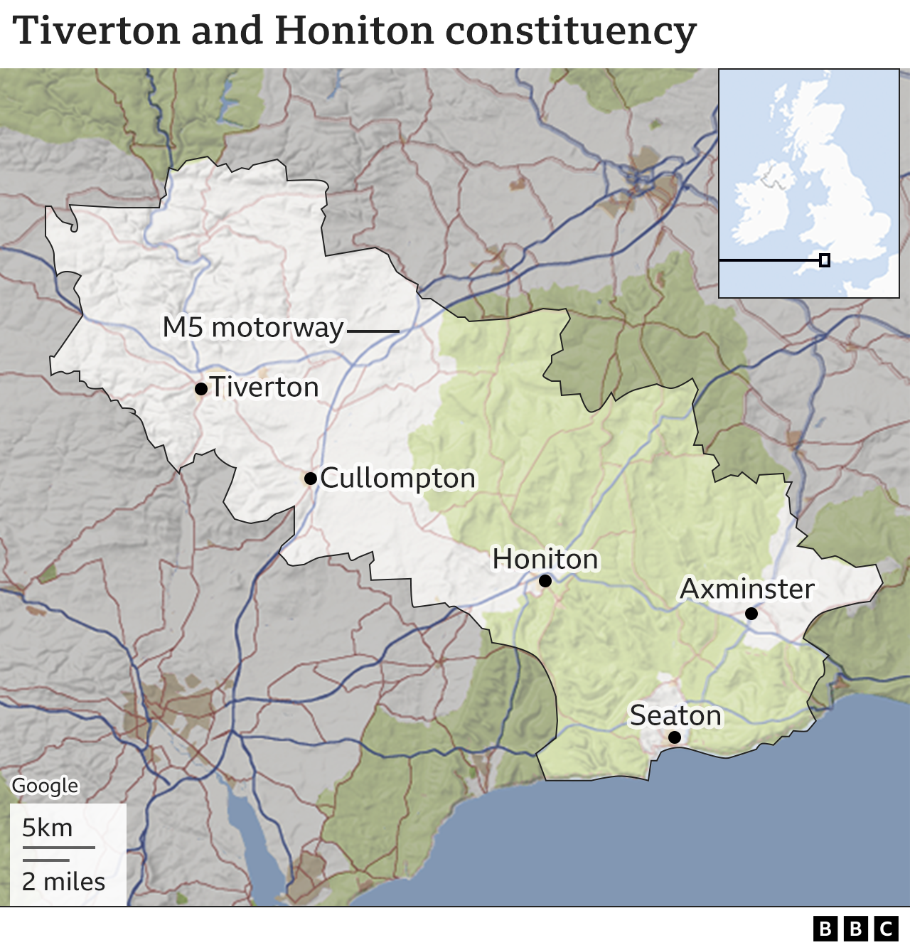Tiverton and Honiton map
