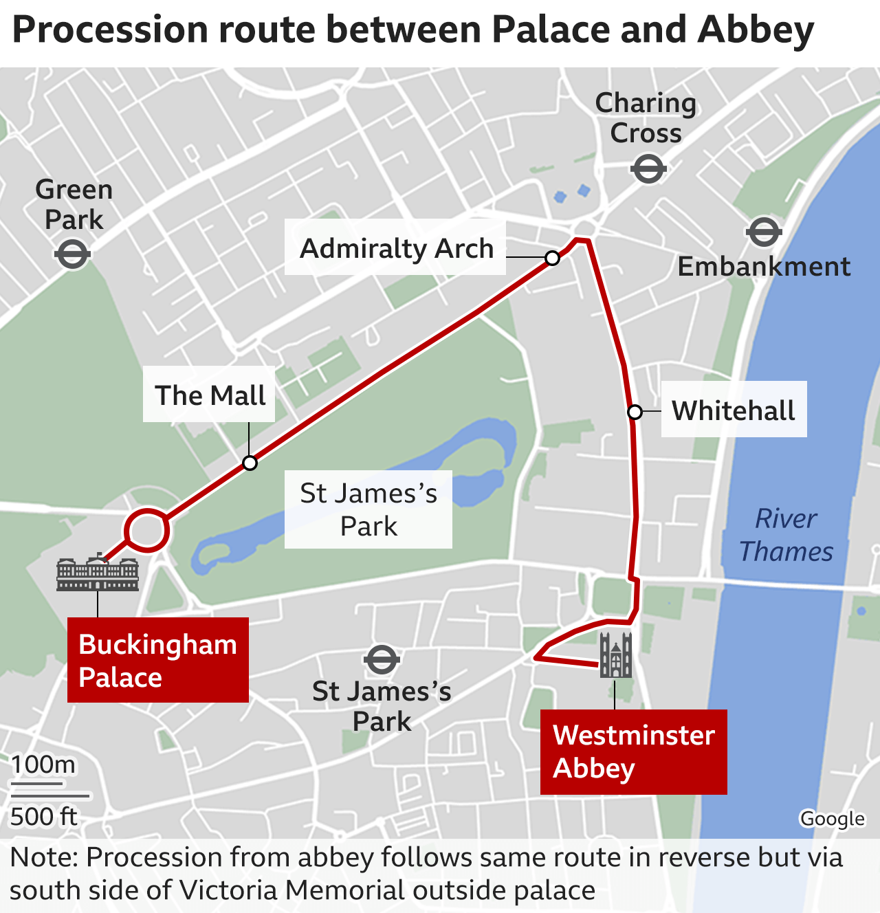 King Charles's procession route