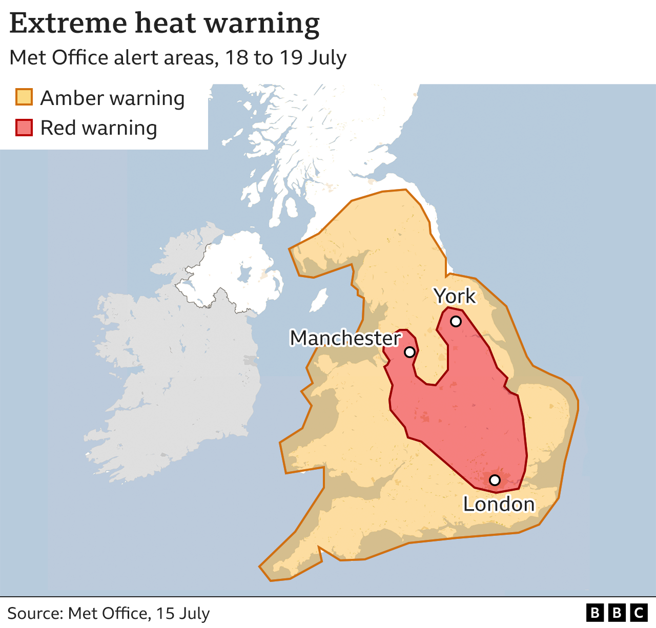 Extent of extreme heat warning