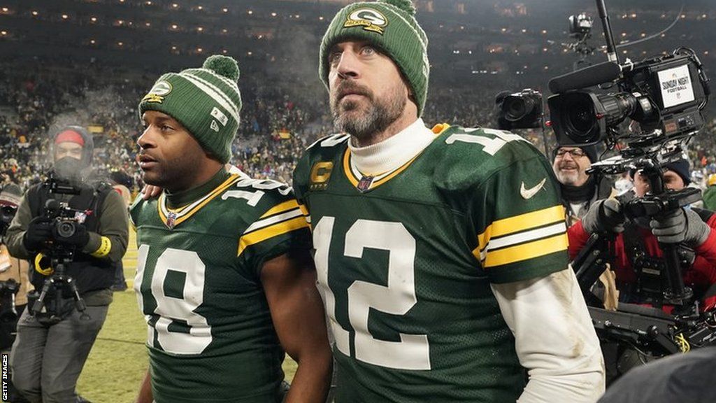 Randall Cobb and Aaron Rodgers leave the field together after the Green Bay Packers lose to the Detroit Lions in January 2023