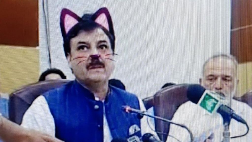 Cat filter accidentally used in Pakistani minister’s live press