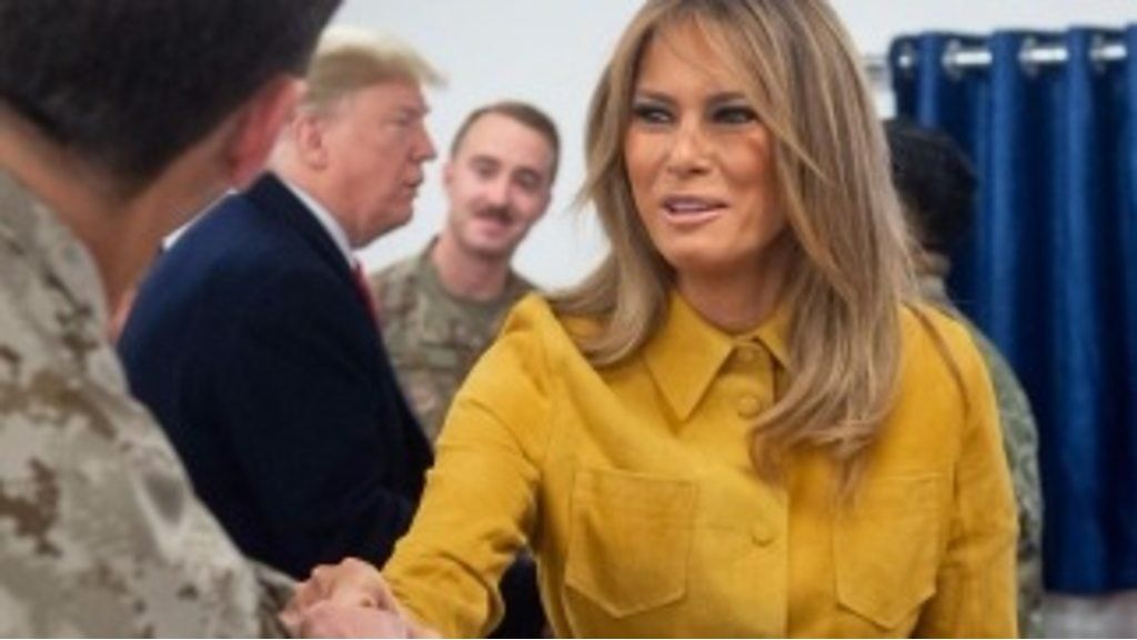 Melania Trump greets a soldier