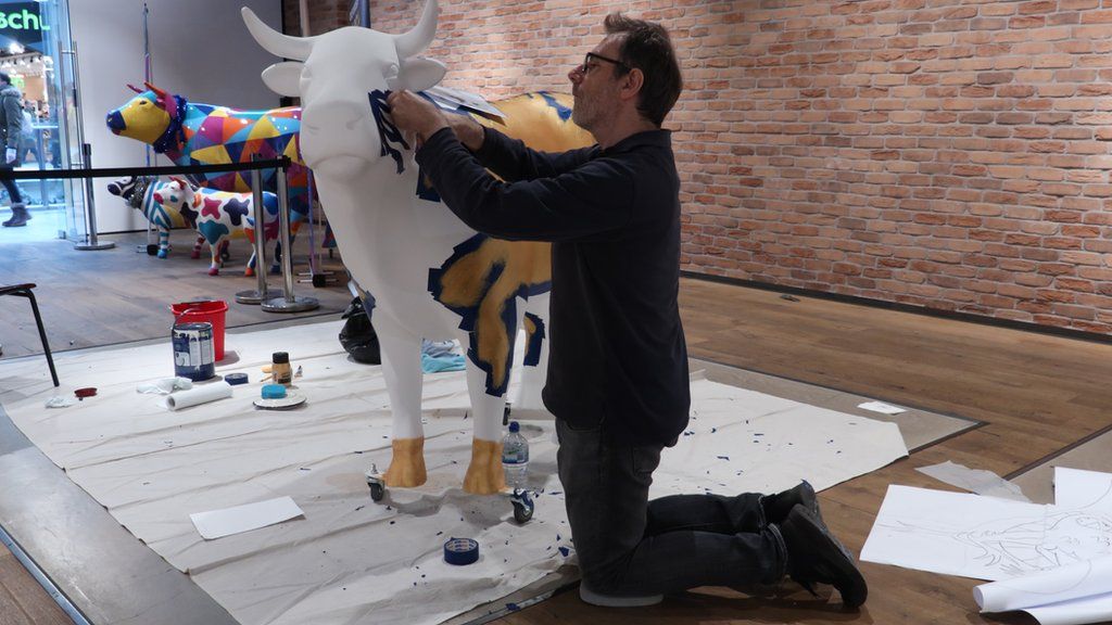 David Melling working on an ox sculpture