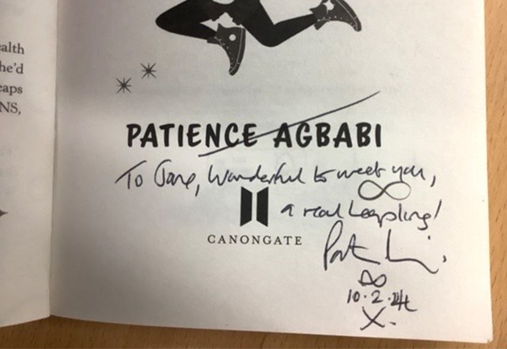 Jane Atkin's book signed by the author, Patience Agbabi