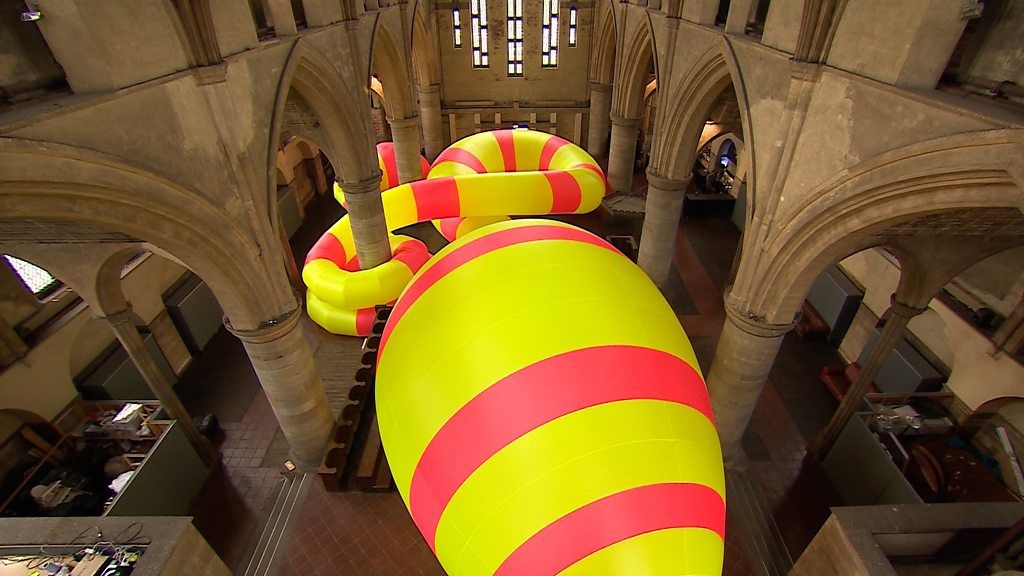 Giant inflatable sculpture in former church