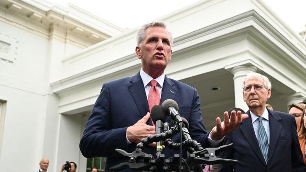 US House Speaker Kevin McCarthy speaks to the media at the White House on 16 May 2023