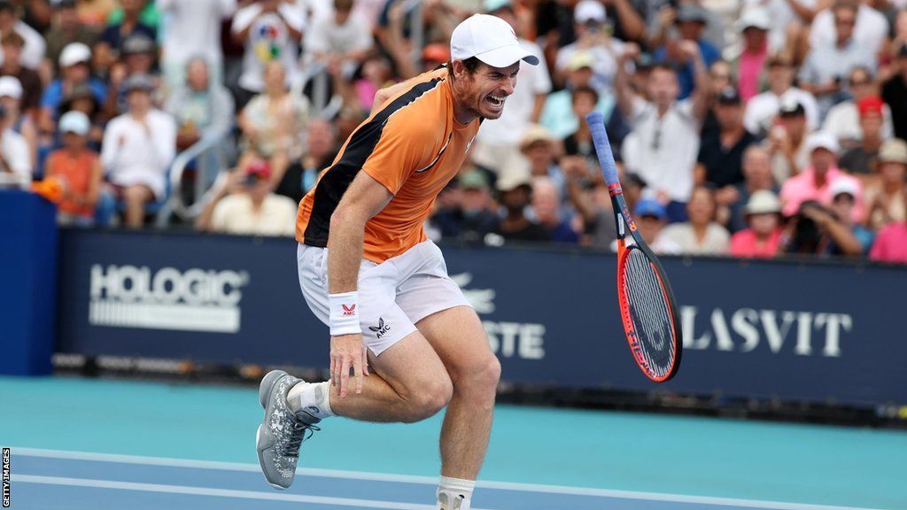 Andy Murray grimaces after injuring his ankle in Miami