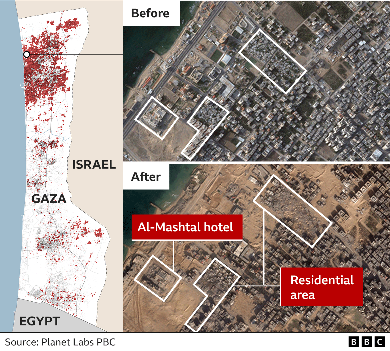 Satellite images show how residential areas looked along the beach front north of the al-Shati camp