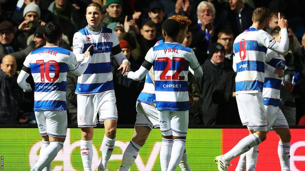 QPR celebrate Lyndon Dykes' second goal of the night - and only his third of the season