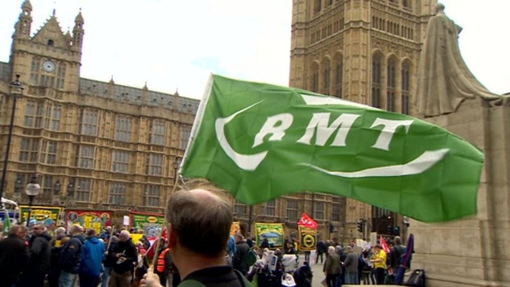 RMT members stage rail protest outside Parliament