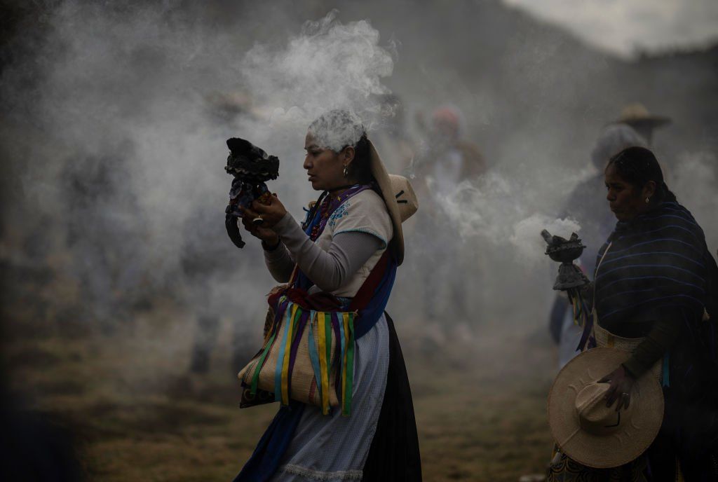 Purepecha's Indigenous people carry incense
