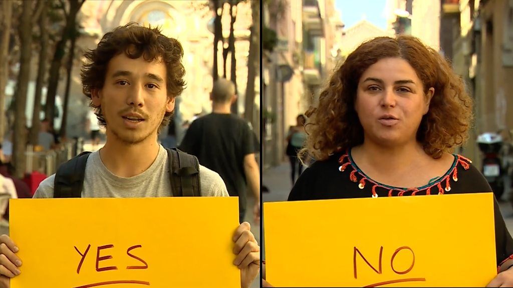 Yes and no voters in Catalonia referendum