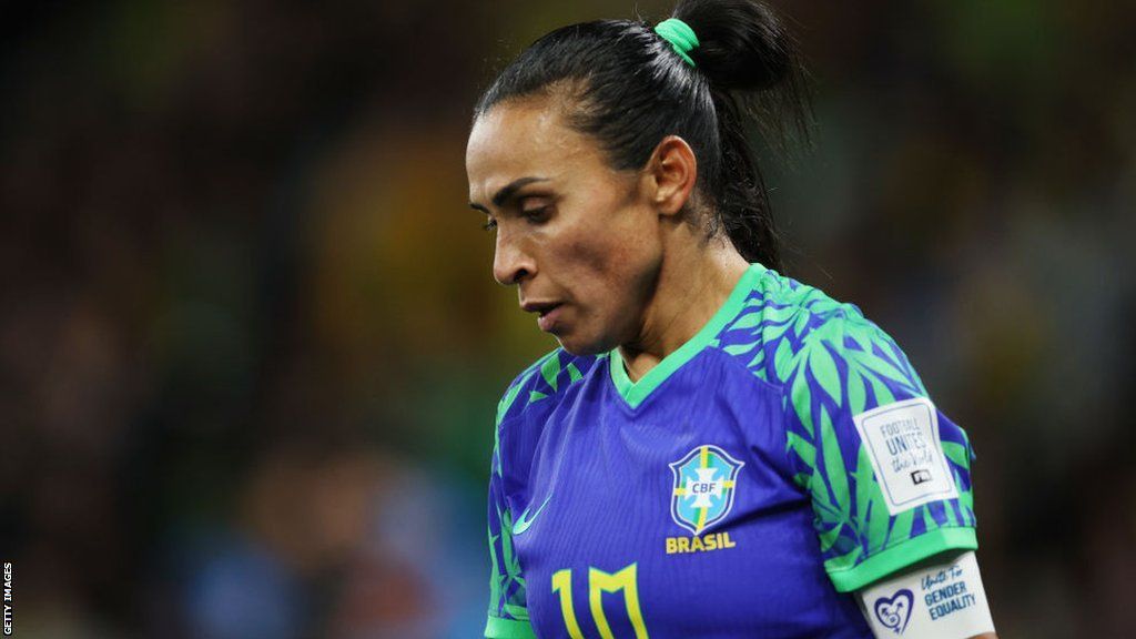 Brazil's Marta reacts during the match