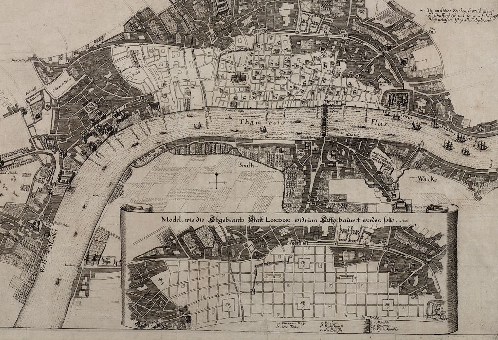 Robert Hooke's (attributed) plan for rebuilding London after the Great Fire, 1666