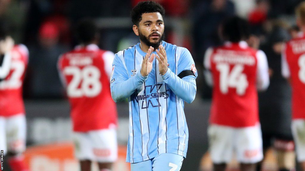 Jay Dasilva acknowledges the fans following Coventry's defeat at Rotherham United in October