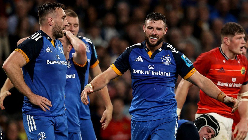 Jack Conan and Robbie Henshaw in action for Leinster against Munster earlier this season