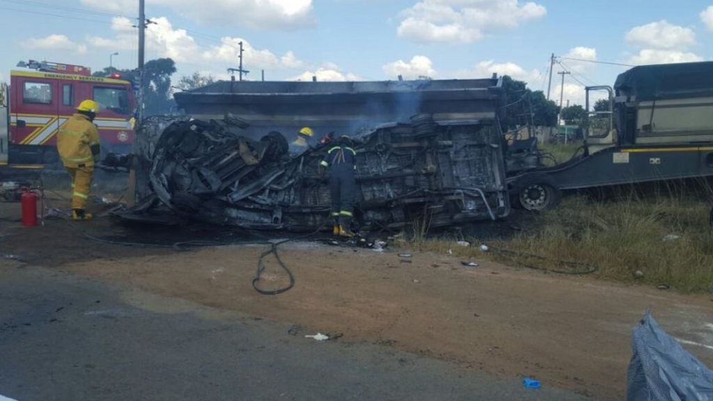 Two adults also died in the minibus crash near the capital Pretoria, authorities say.