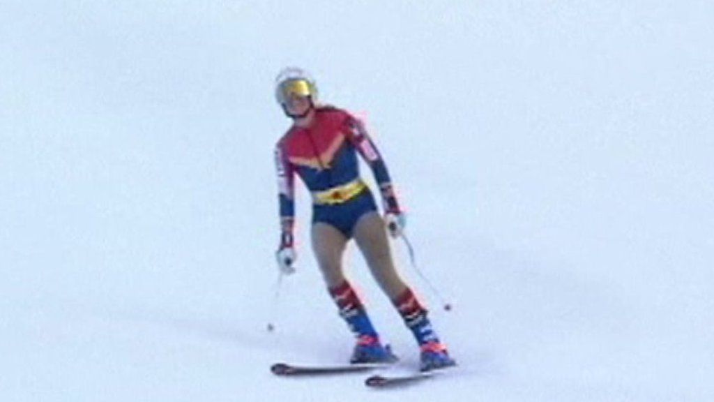 Skiier dressed as Wonder Woman