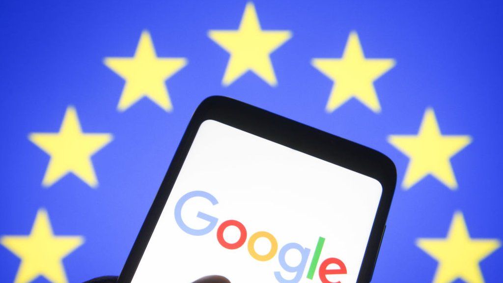 Illustration of Google and the EU flag