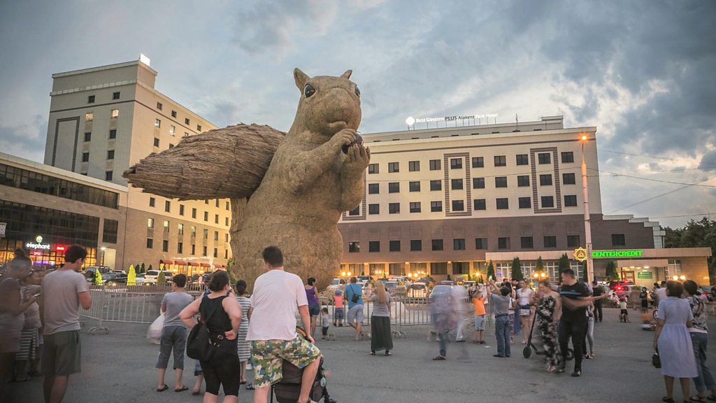 The giant squirrel installation in Almaty
