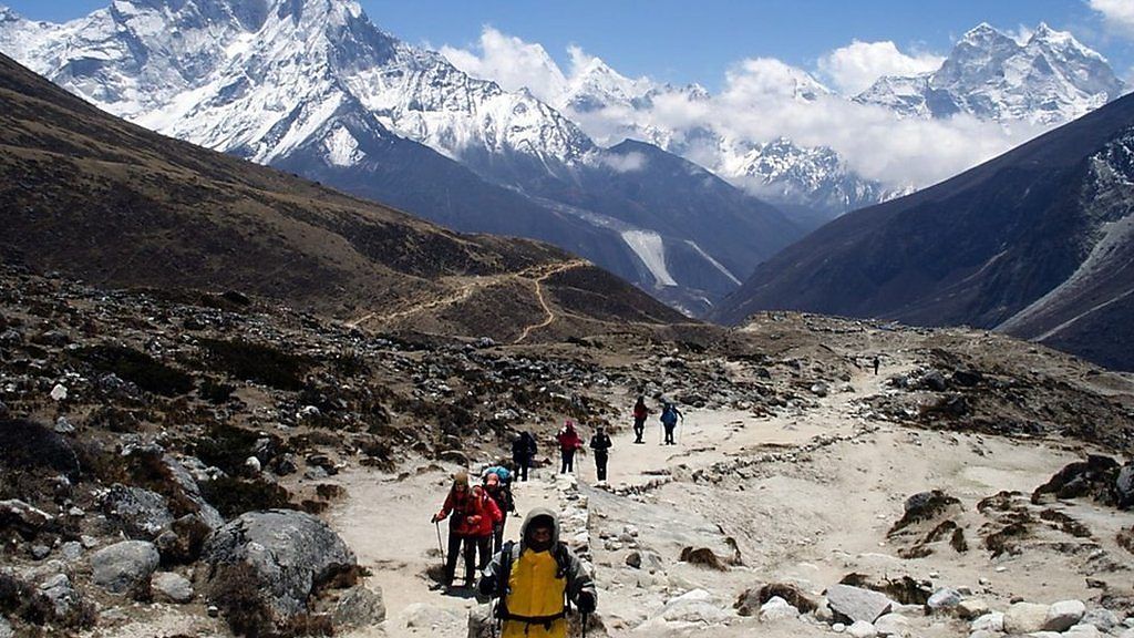 Trekkers in Nepal near Mt Everest