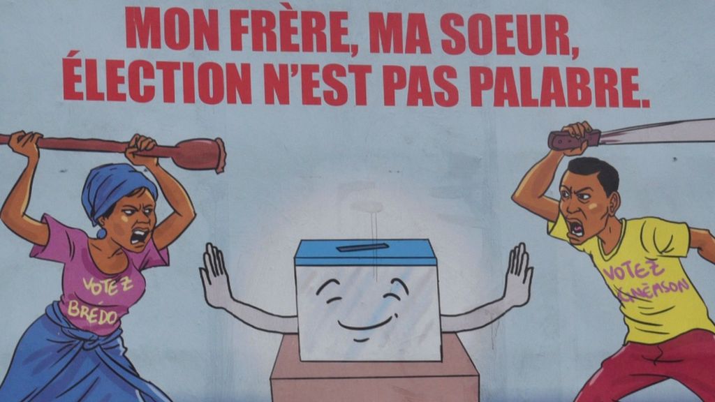 An electoral poster in Ivory Coast urging against violence