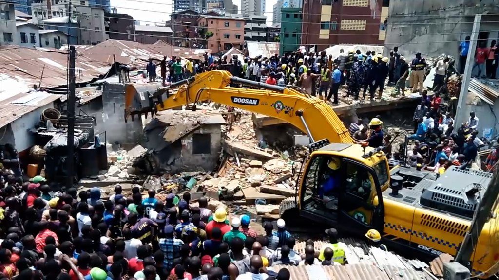 Scene of building collapse in Lagos