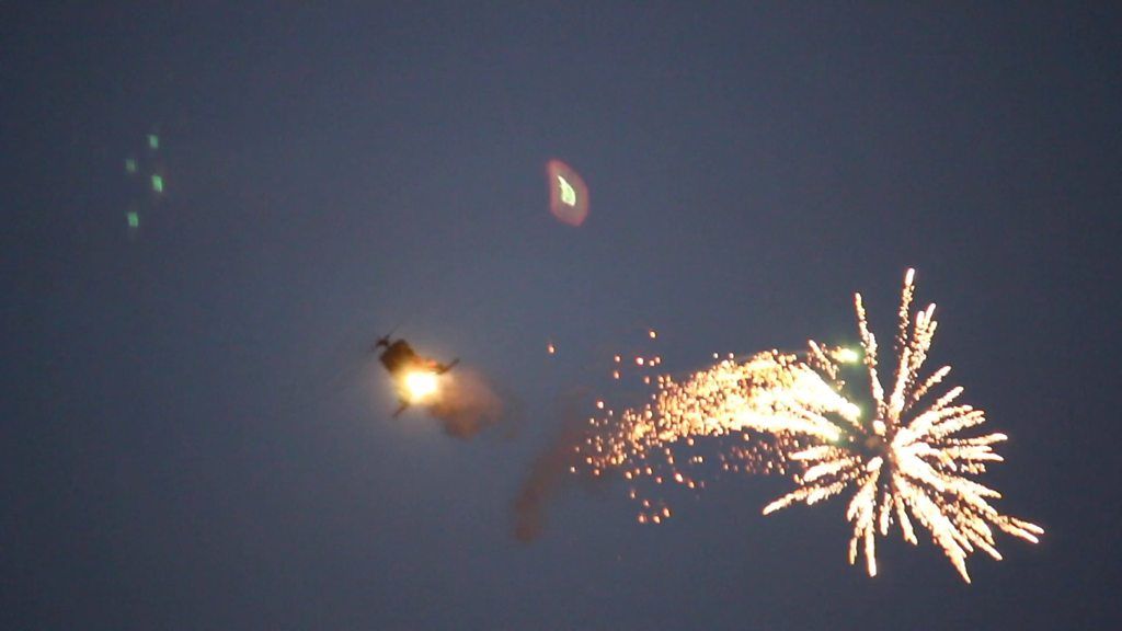Helicopter and fireworks