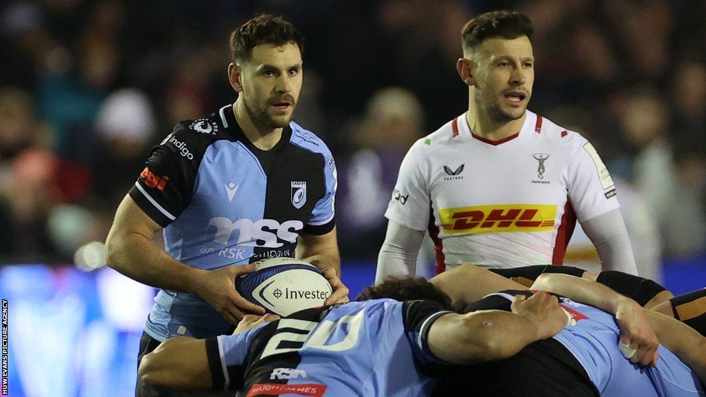Cardiff scrum-half Tomos Williams and Harlequins opposite number Danny Care in action in the Champions Cup game at the Arms Park