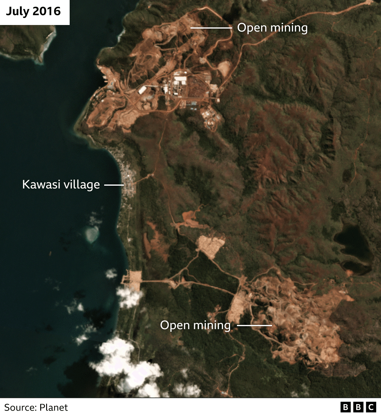 satellite map of Obi island in 2016