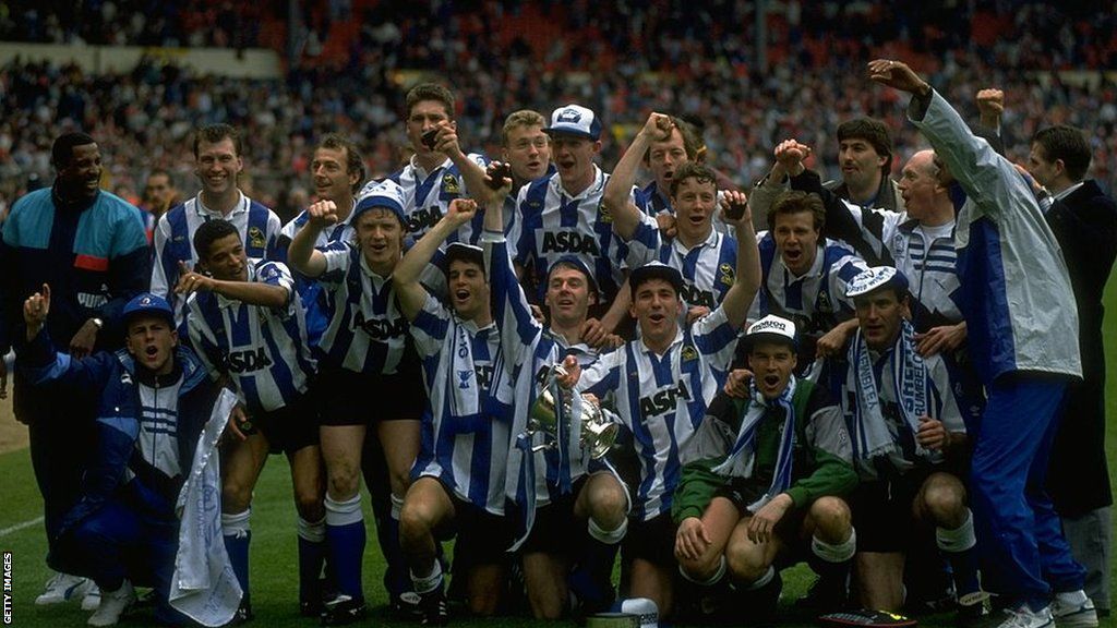 Sheffield Wednesday players celebrate their League Cup win in 1991