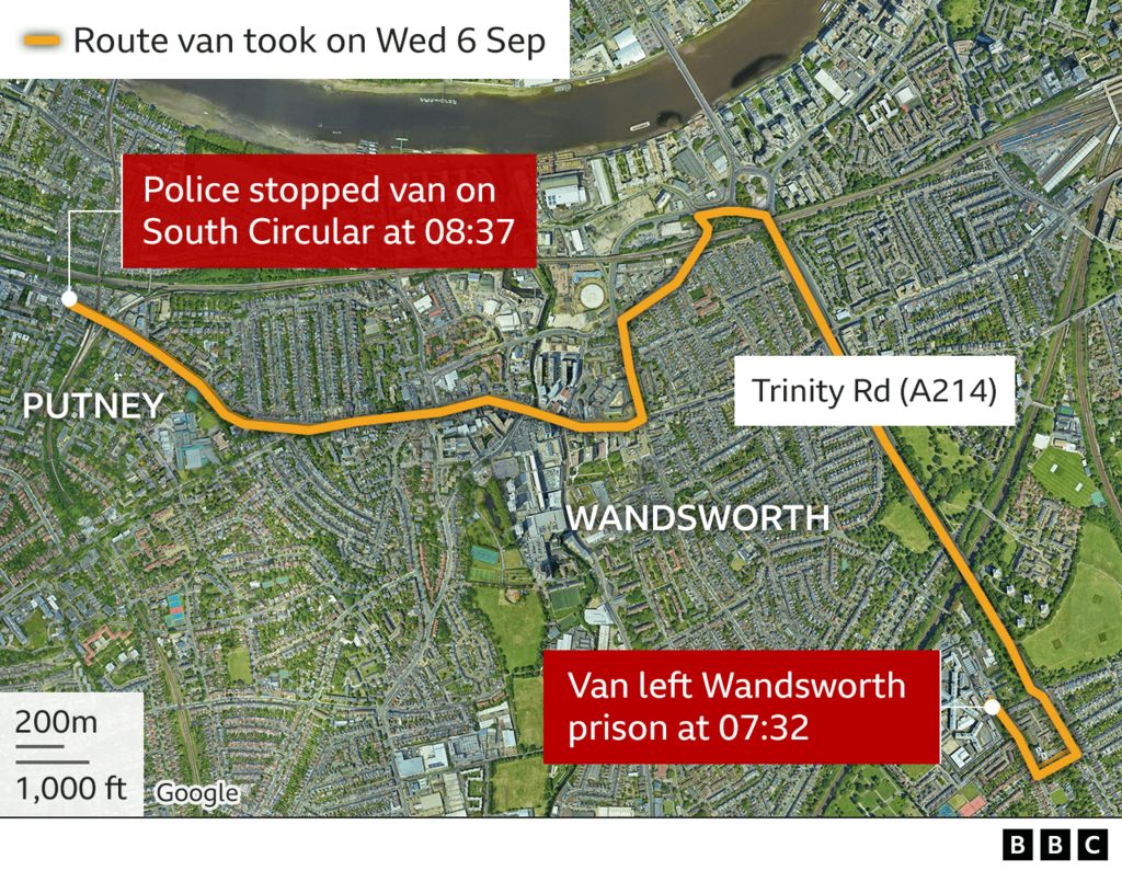 A map showing the route the van took before being stopped