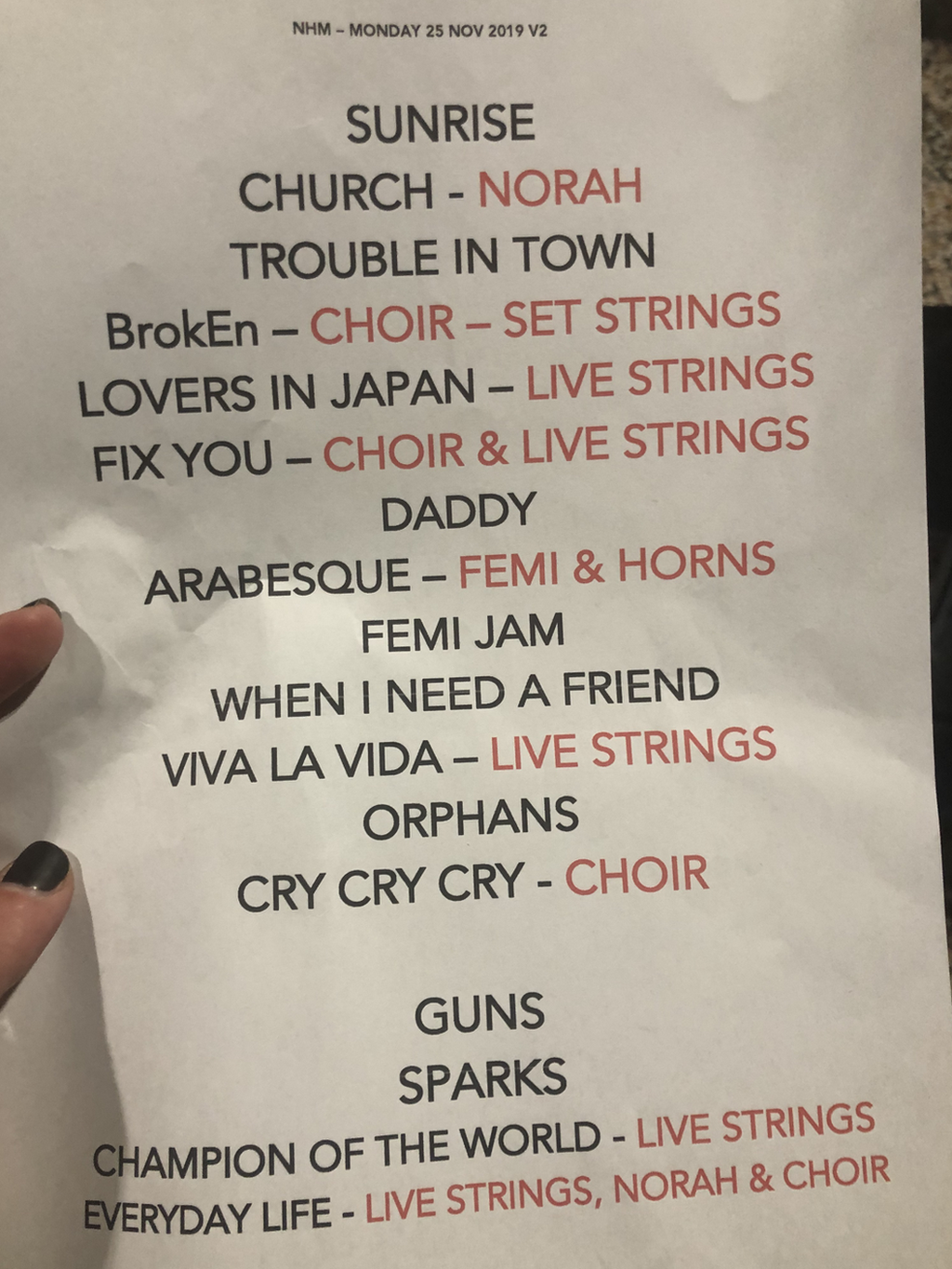 Coldplay set list