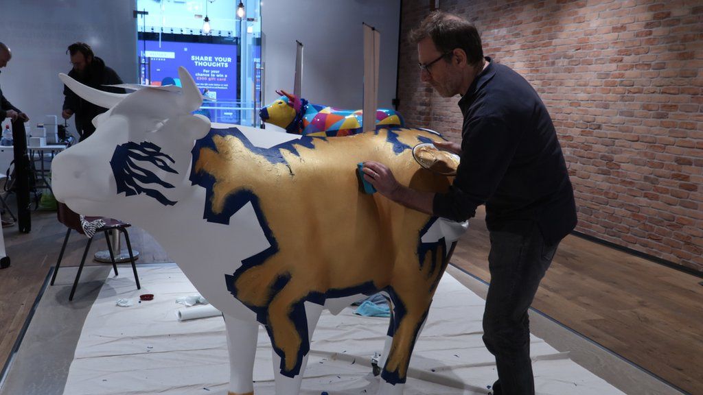 David Melling working on an ox sculpture