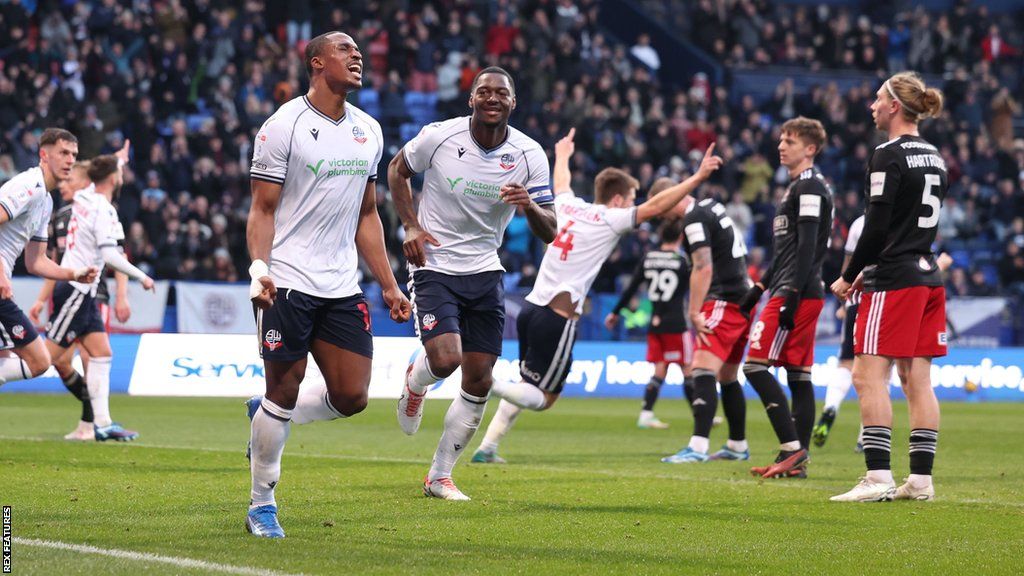 Bolton celebrate a goal against Exeter City