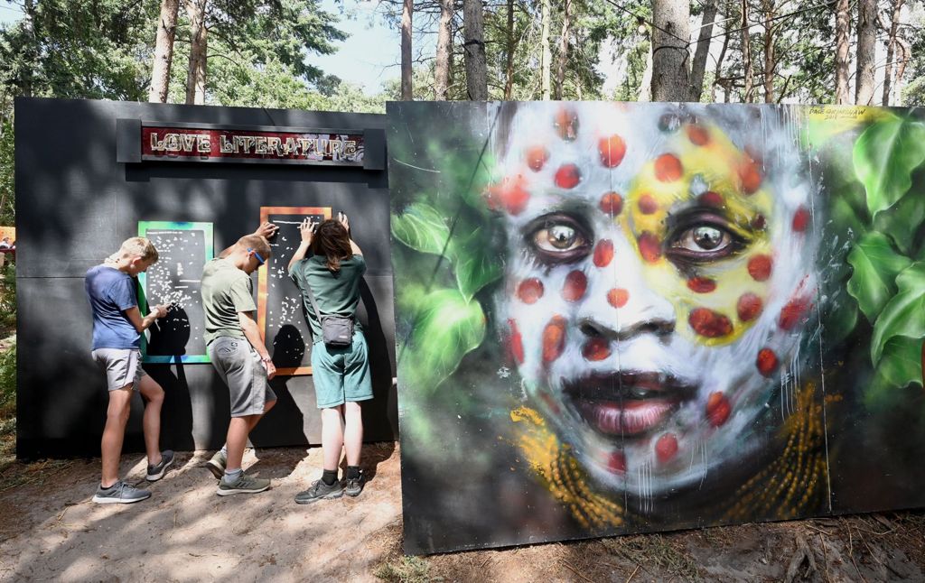 Artwork by Dale Grimshaw on display performs during day four of Latitude Festival 2022 at Henham Park on July 24, 2022 in Southwold, England. 