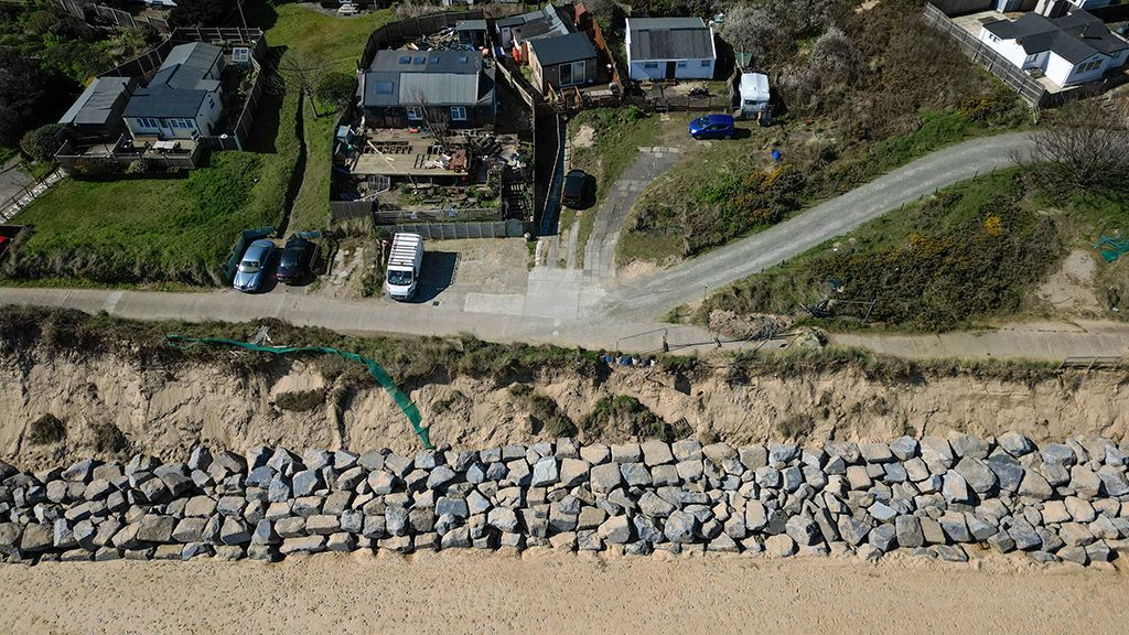Aerial view of new revetment at Hemsby