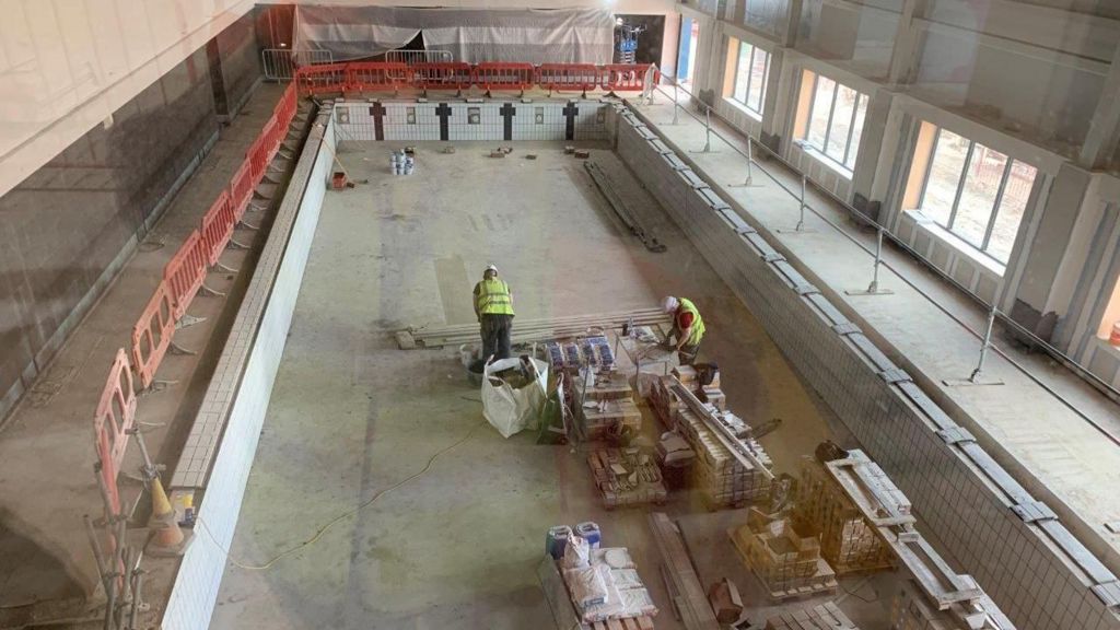 Workers at the new swimming pool in Mablethorpe