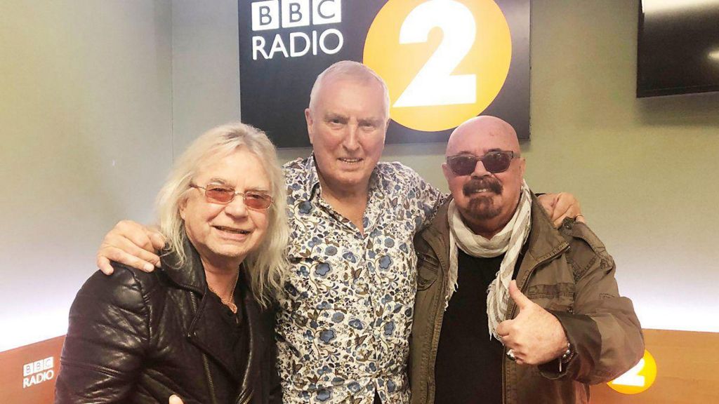 BBC Radio 2's Johnnie Walker with Magnum's Bob Catley (left) and Tony Clarkin (right) 
