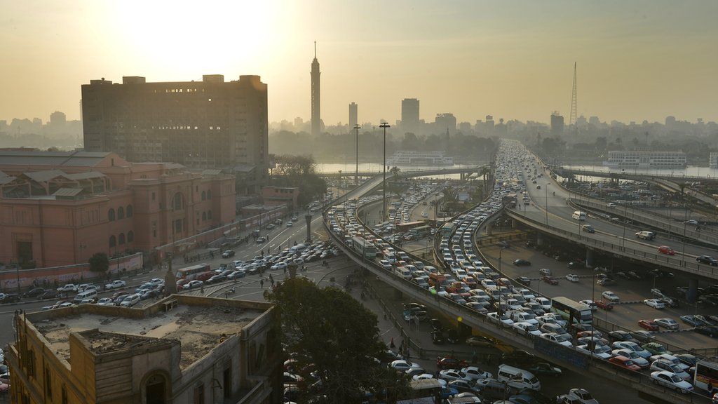 Heavy traffic in Cairo at dusk